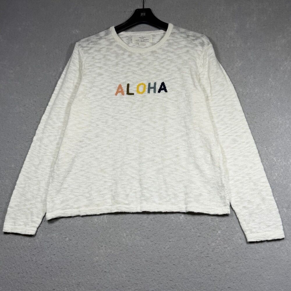 Trovata Birds of Paradise Ryann Crewneck Sweater Women’s Size Large White